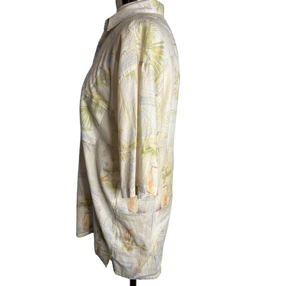 Bamboo Cay Men’s large button front top short sleeve collar Hawaiian print yello - Picture 3 of 12